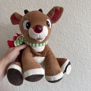 11" Rudolph The Red Nosed Reindeer Singing Plush Light Up Nose Xmas  READ